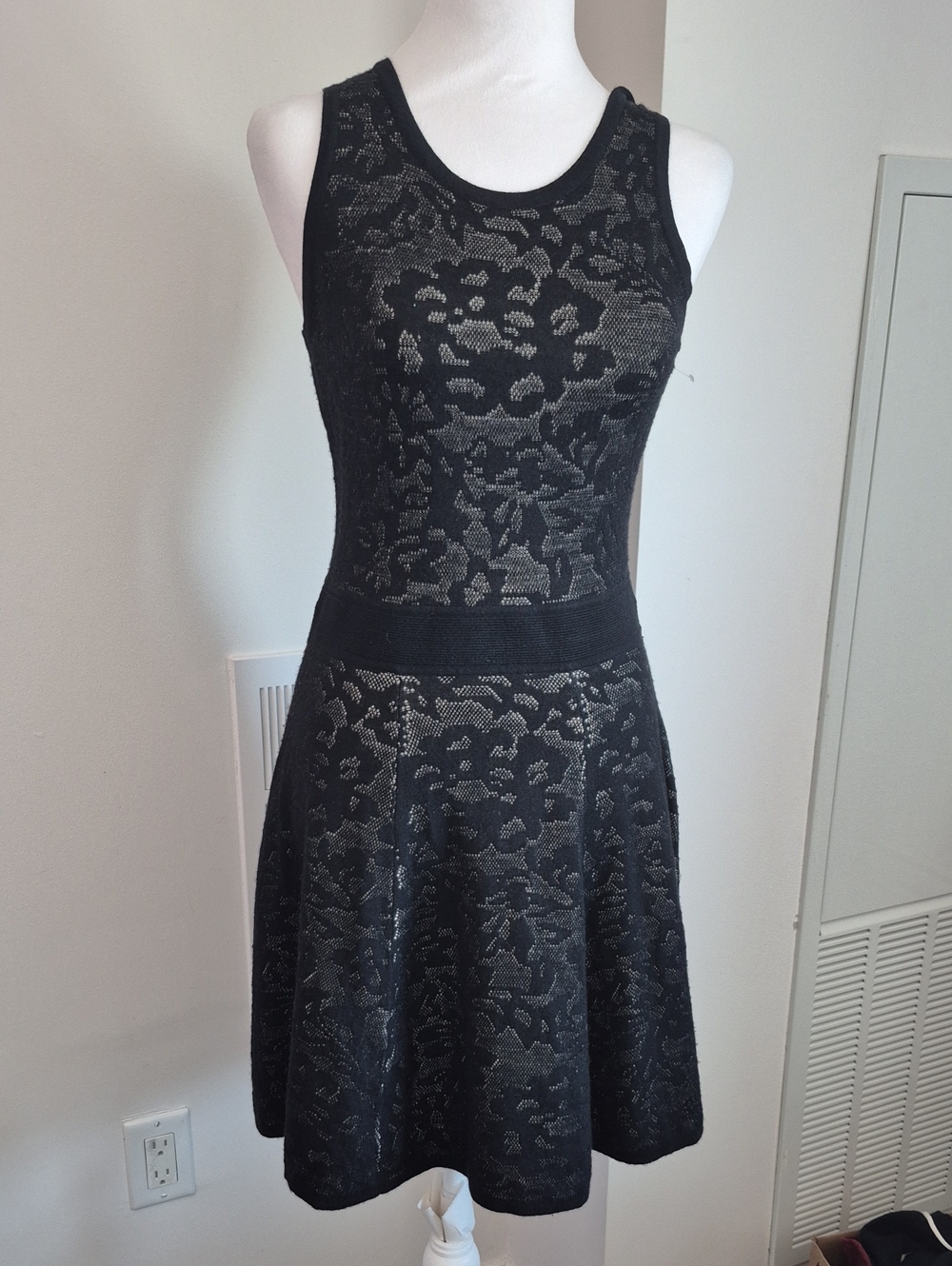 Milly New York Black Lace Patterned Fit And Flare Knit Dress Size Small